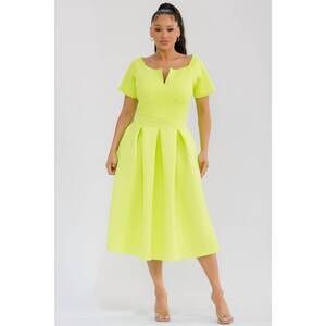 NEW KAREN T DESIGN pleated midi dress in yellow